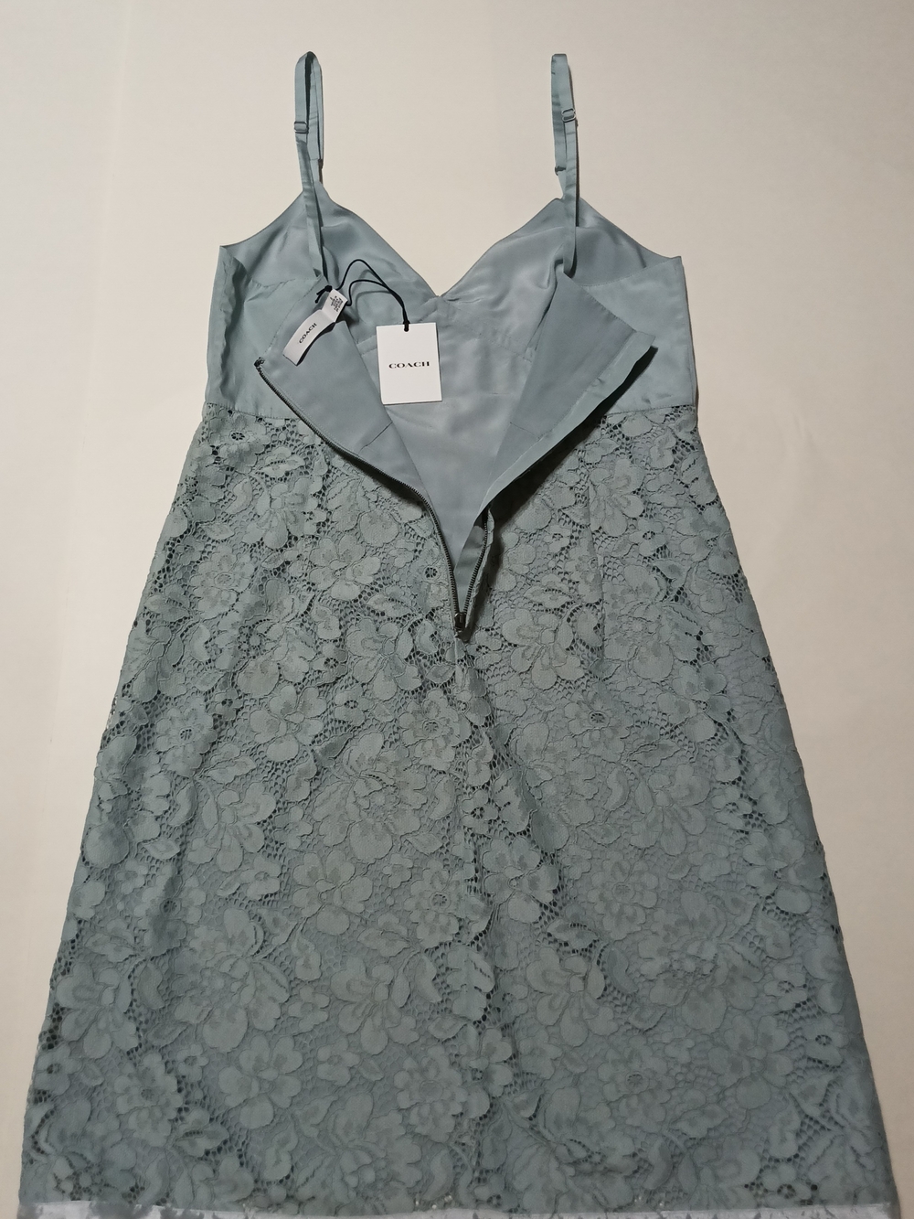 Coach Lace Slip Cami Mini Dress Accent Bow in Dusty Blue Size 2 - Picture 8 of 14